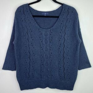 Gap Cable Knit Solid Blue Oversized Sweater Shirt Top Size Medium M Womens